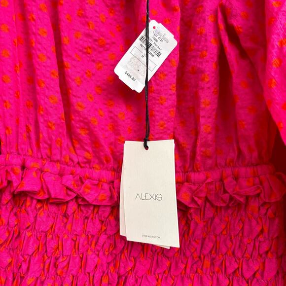 NWT Alexis Marilena Dress Size M Smocked Polka Dot Off-Shoulder Pink Orange Dots - Picture 6 of 8